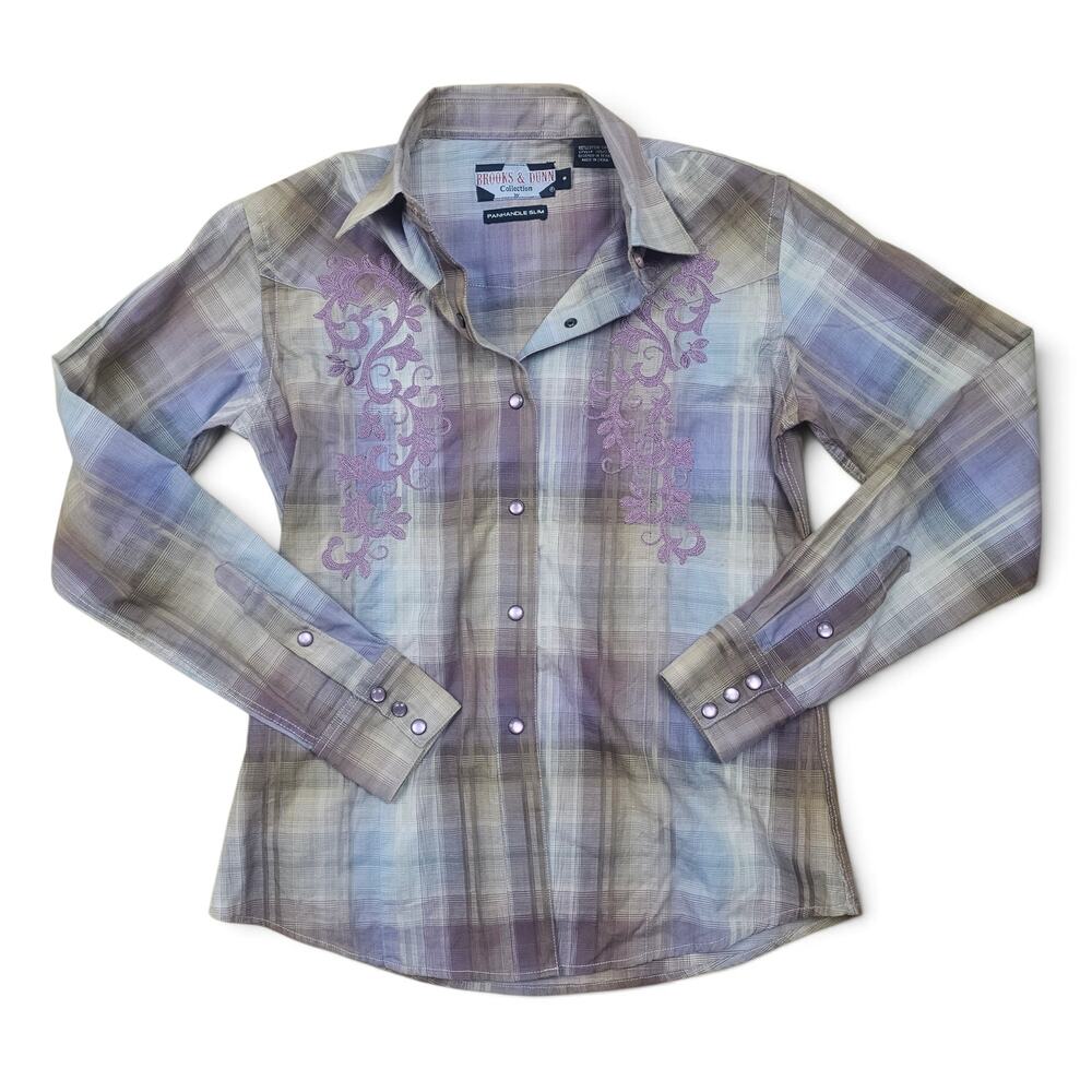 PANHANDLE SLIM Western Pearl Snap Shirt Womens S VTG Y2K Brooks & Dunn Ranchwear
